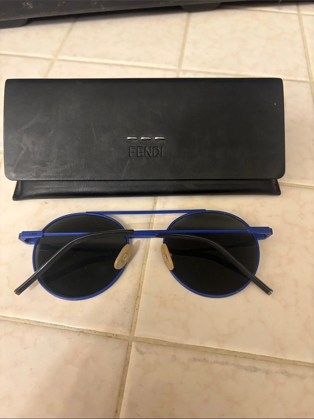 Fendi Blue and Silver Round Metal Sunglasses